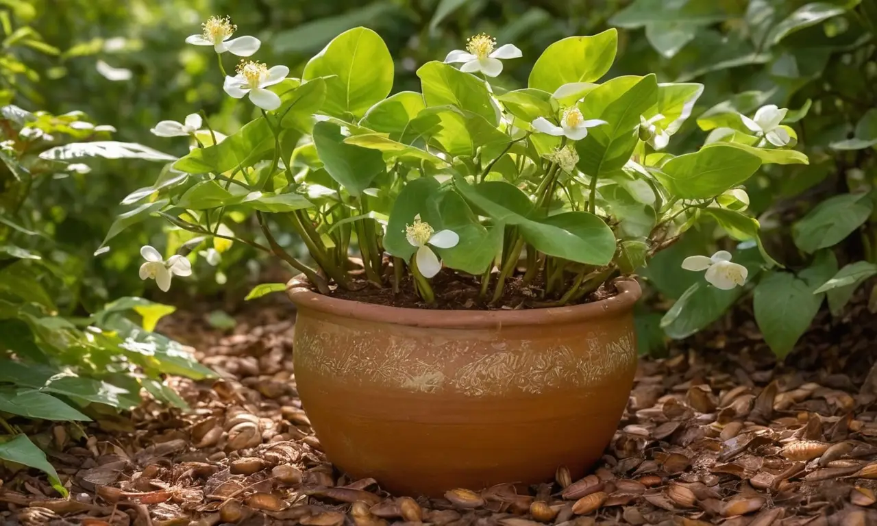 Cacao planta vibrante en terracota brillante