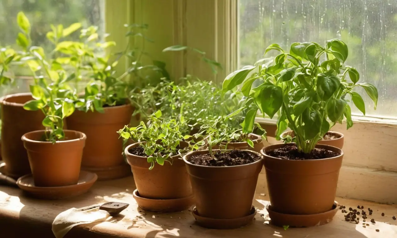 Escena viva de jardinería en la cocina