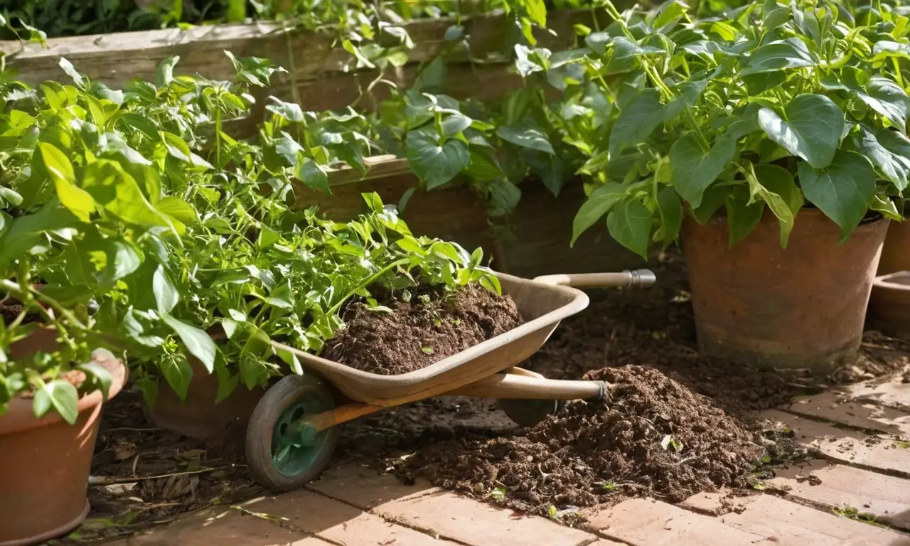 Jardinería tranquila con tierra y plántulas verdes