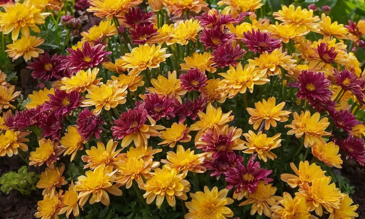 Crisantemos vibrantes en un jardín luminoso