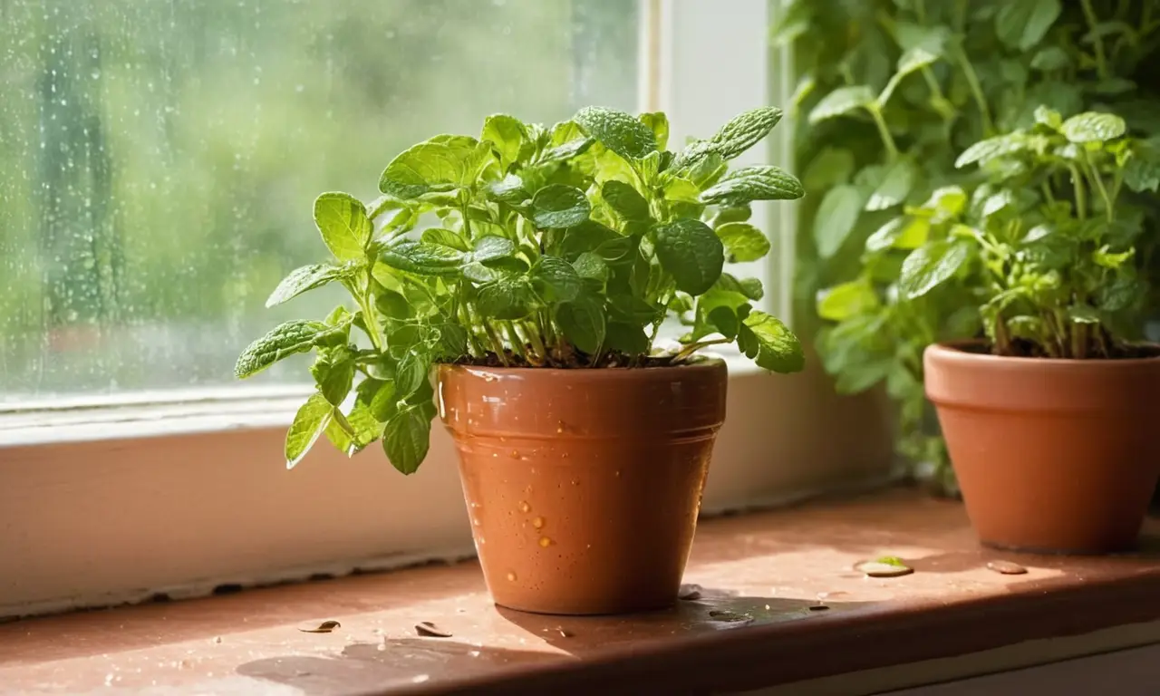 Cocina iluminada con plantas y semillas