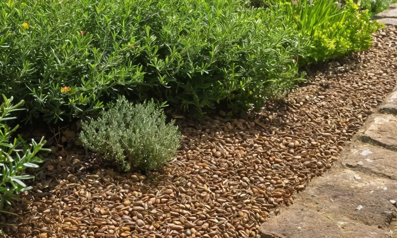 Jardín soleado con hierbas y tierra fresca