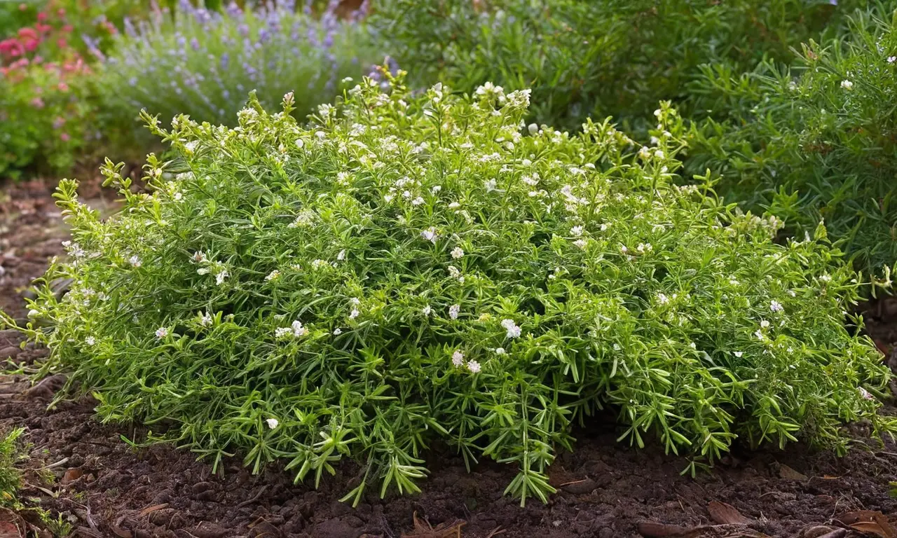 Jardín sereno con romero y flores lavanda