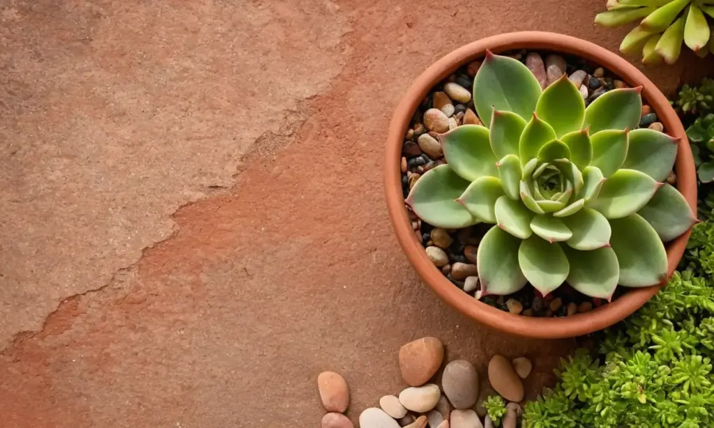 Plantas suculentas en maceta terracota iluminadas