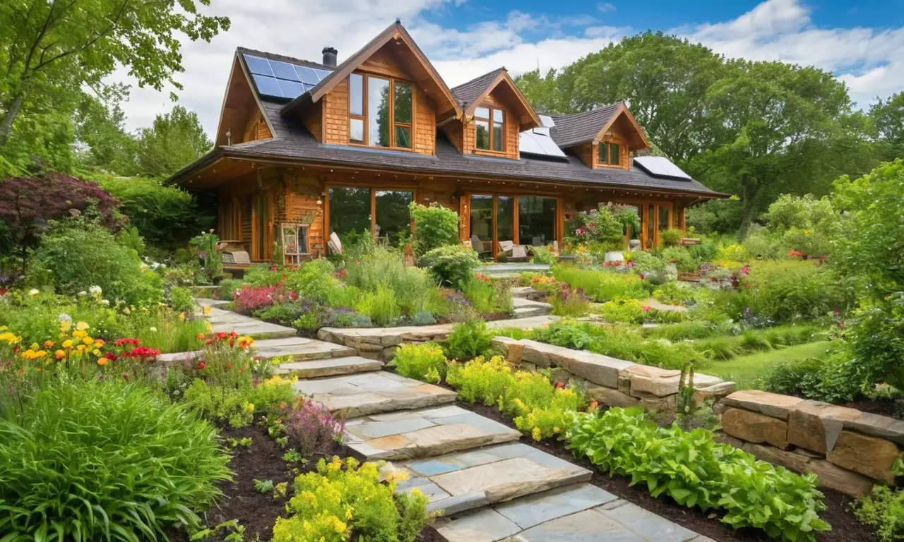 Casa ecológica moderna en paisaje exuberante