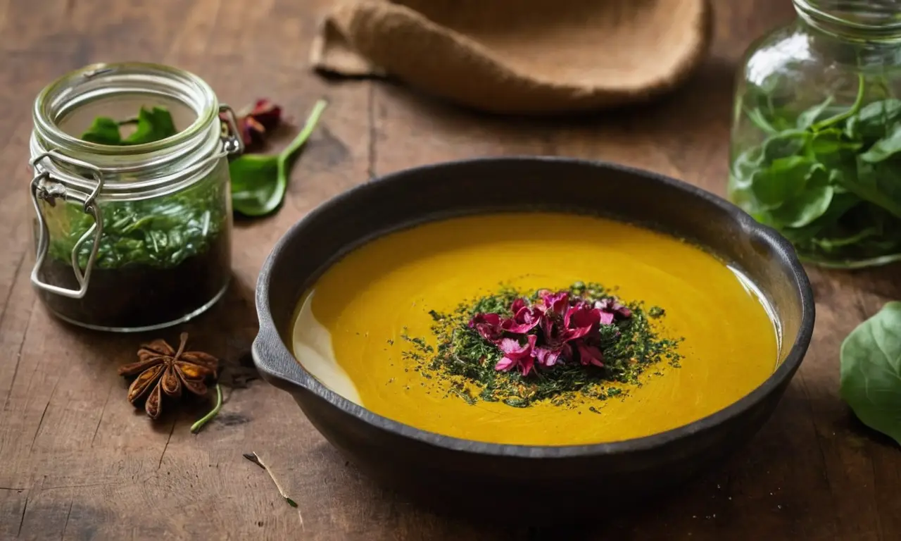 Mesa rústica con ingredientes naturales diversos