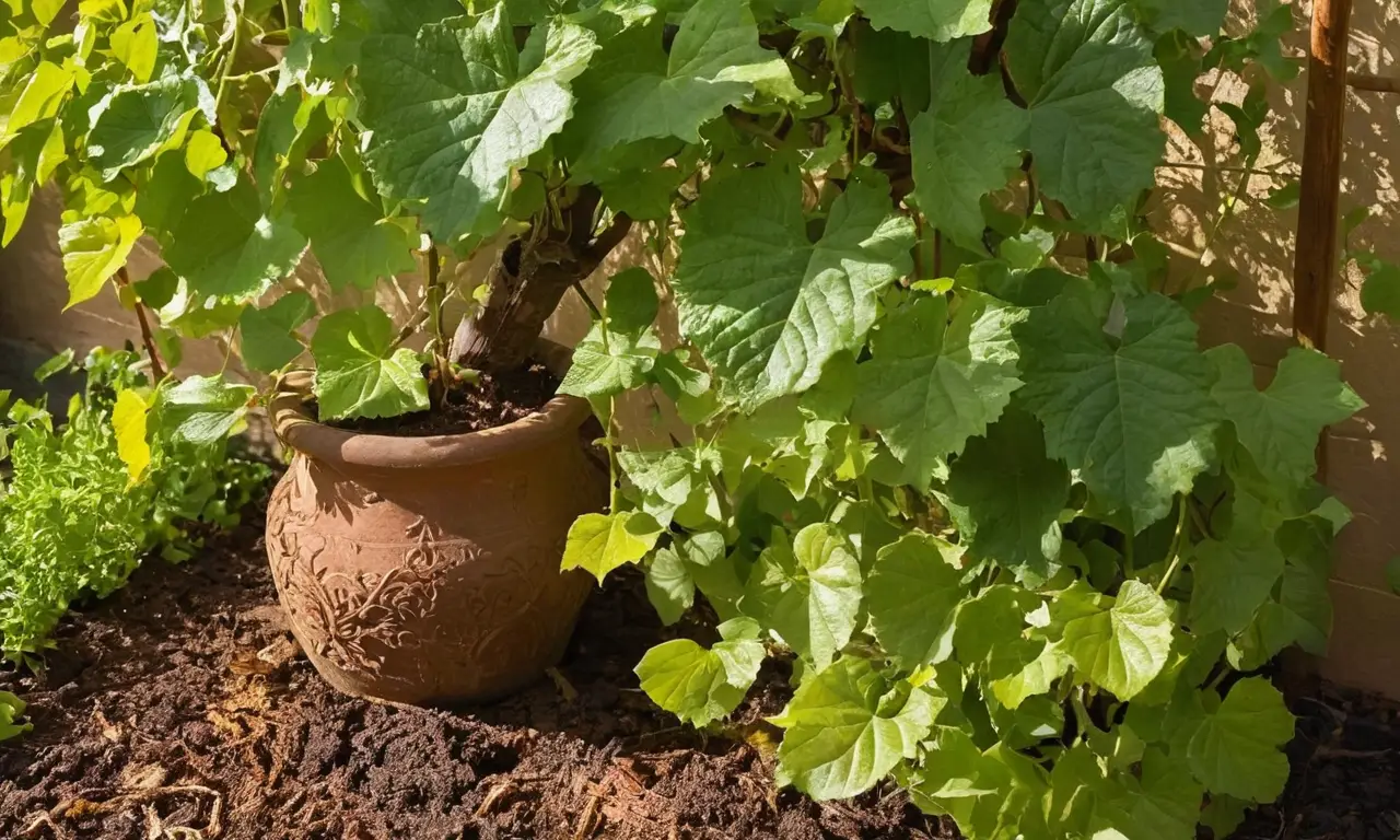 Jardín soleado con plantas y tranquilidad
