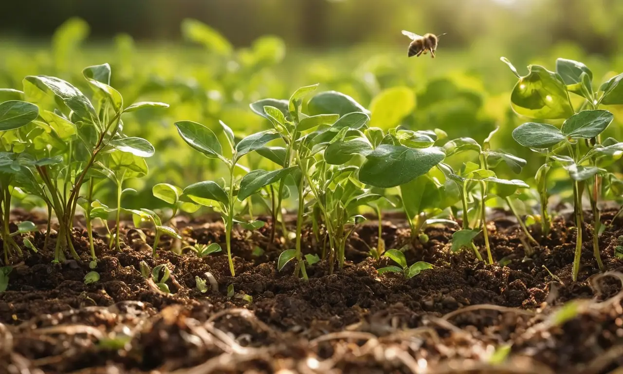 Jardín vibrante y fértil bajo luz solar