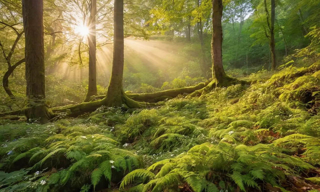Bosque vibrante con luz y biodiversidad