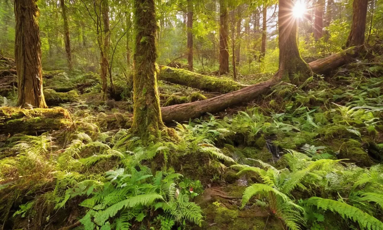 Bosque sereno con flora y fauna vibrante