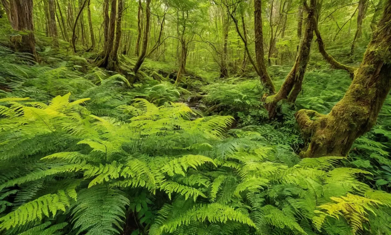 Bosque vibrante con flora y fauna interconectadas