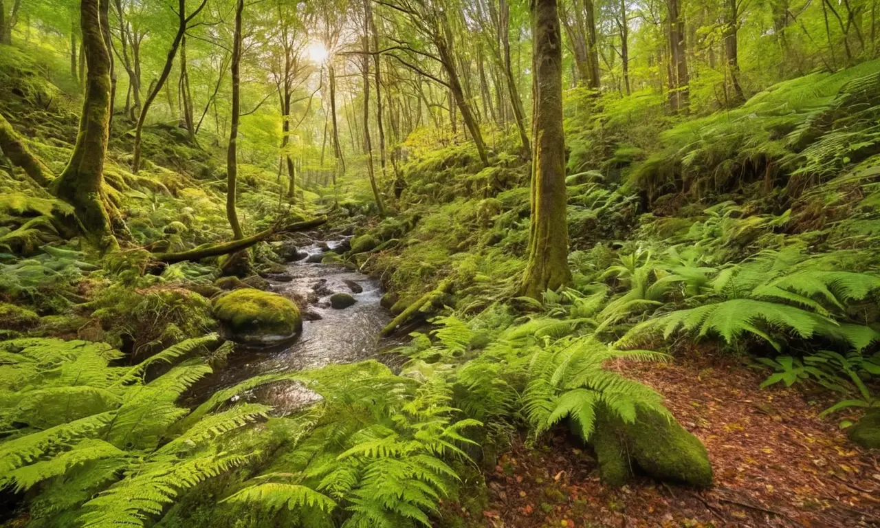 Escena forestal vibrante y llena de vida