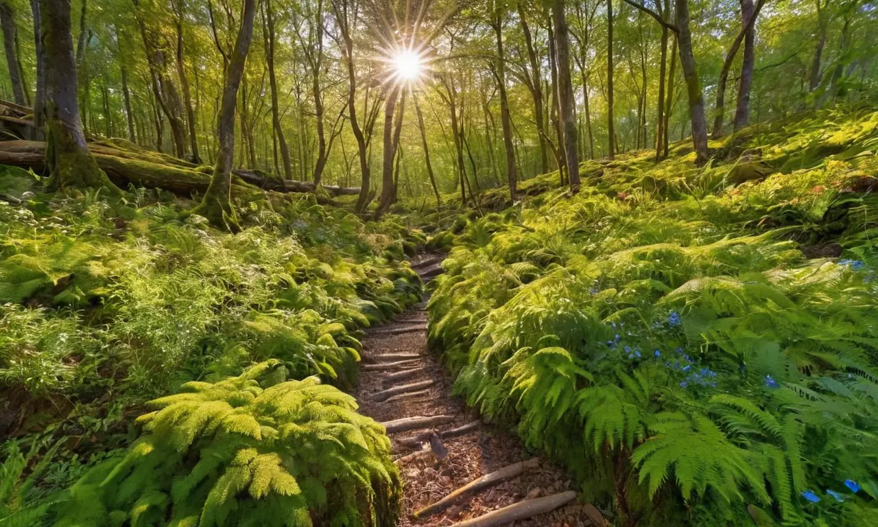 Bosque vibrante con luz, vida y serenidad