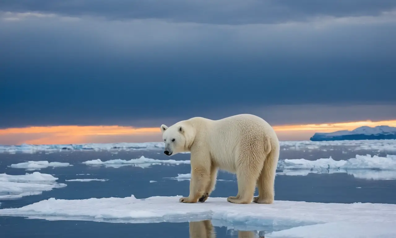 Un oso polar solitario sobre hielo quebrado