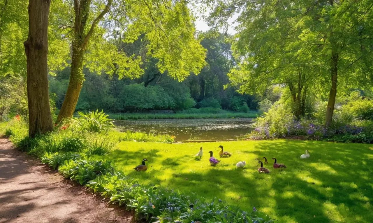 Parque urbano vibrante con vida y sostenibilidad
