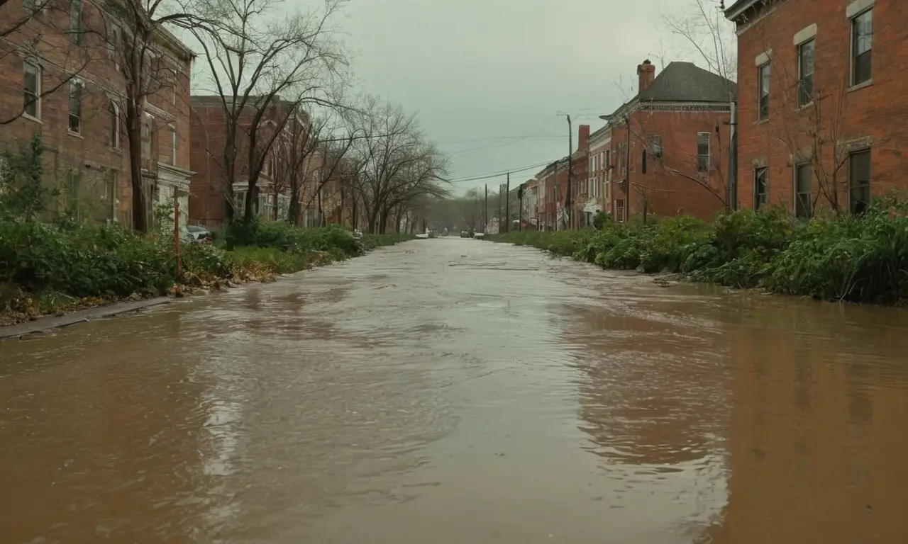 Inundación caótica con reflejos y sombras