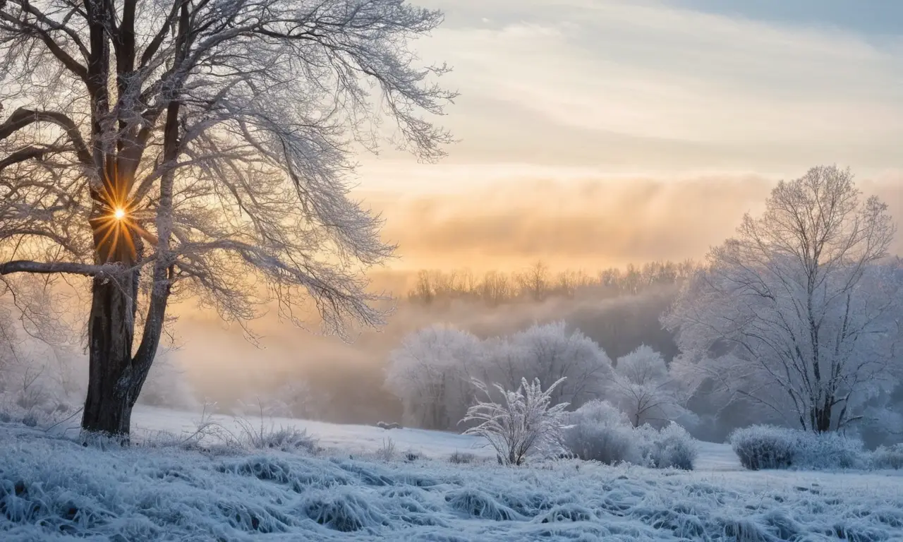 Paisaje invernal sereno y cubierto de nieve