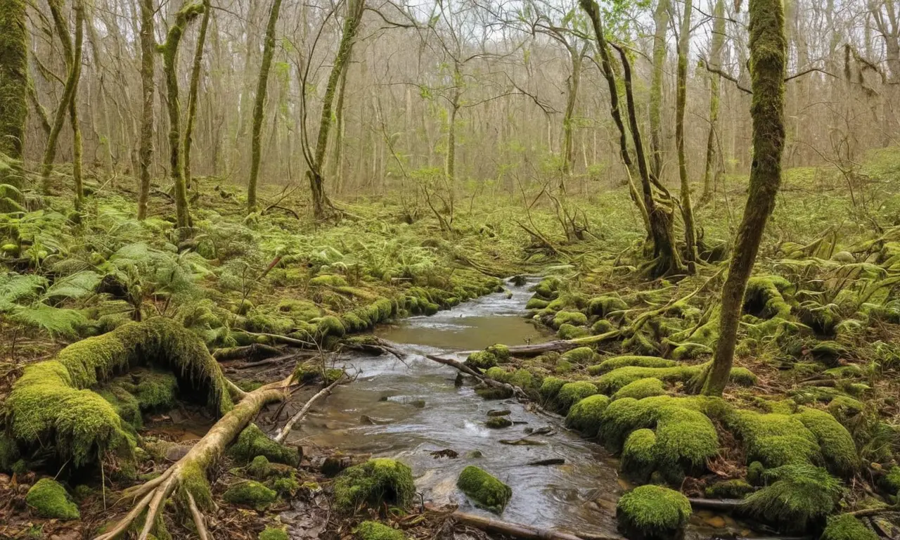 Bosque vibrante y contrastante de vida y muerte