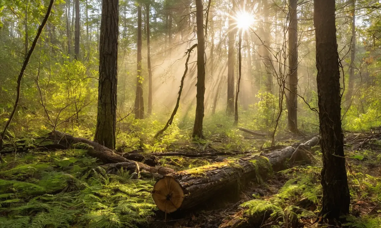 Bosque denso con vida y signos de fuego