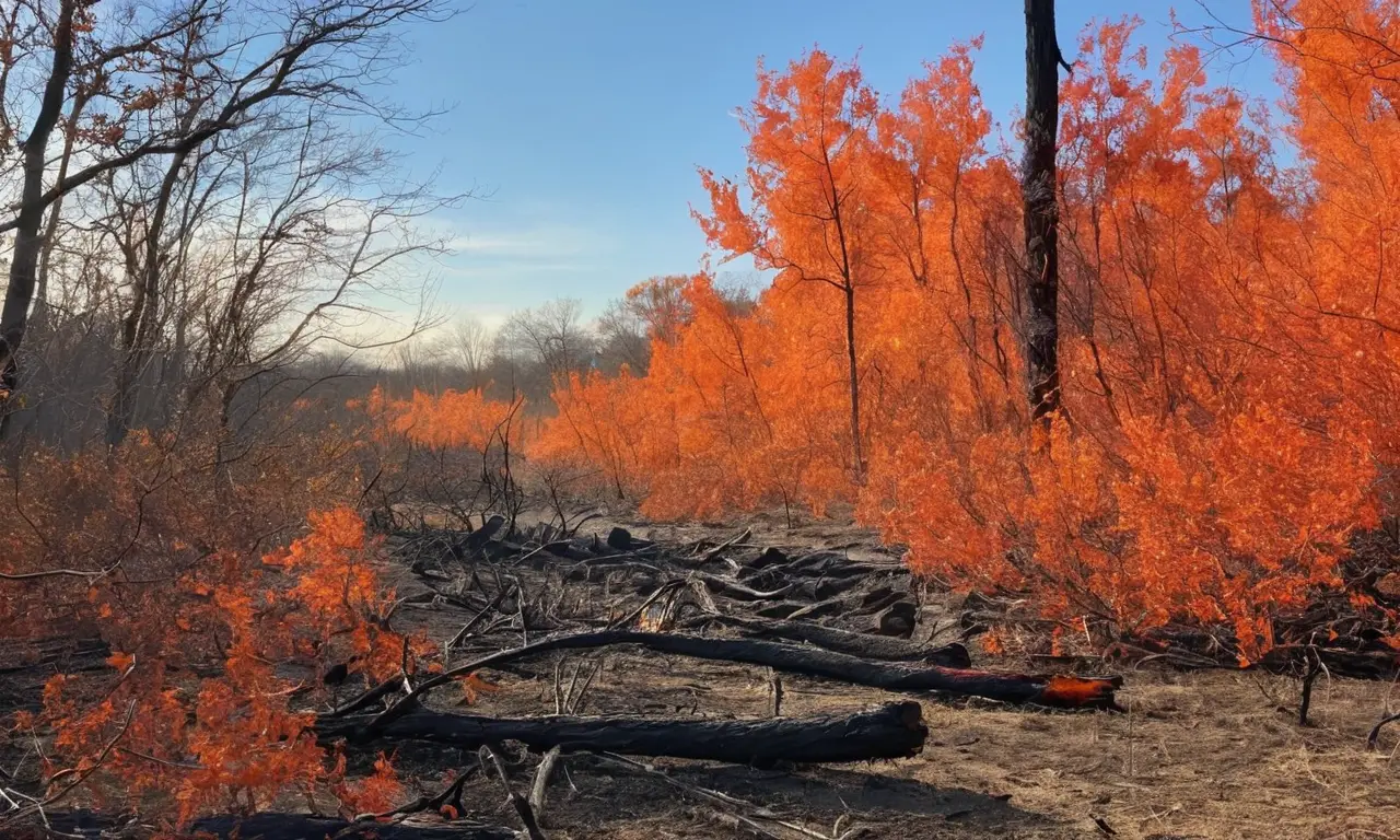 Paisaje arrasado por el fuego y humo