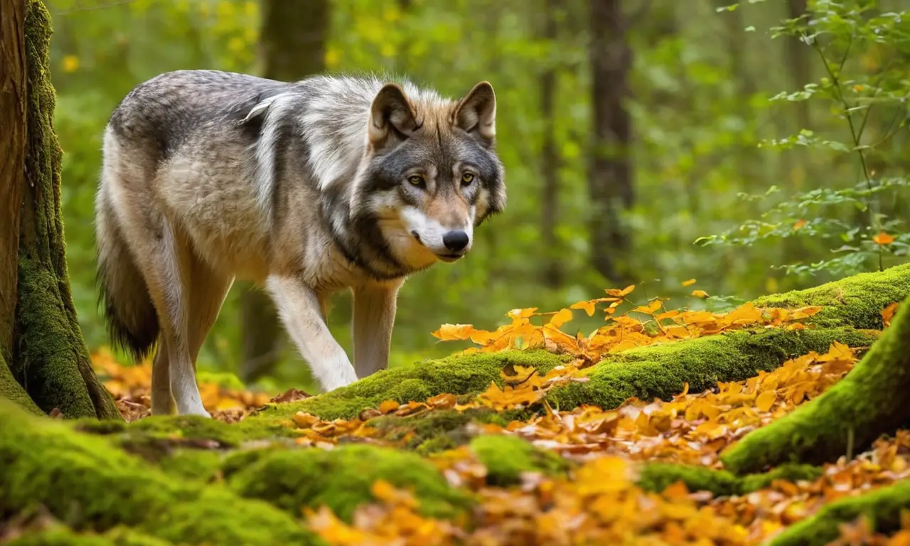 Un lobo acecha en un bosque vibrante