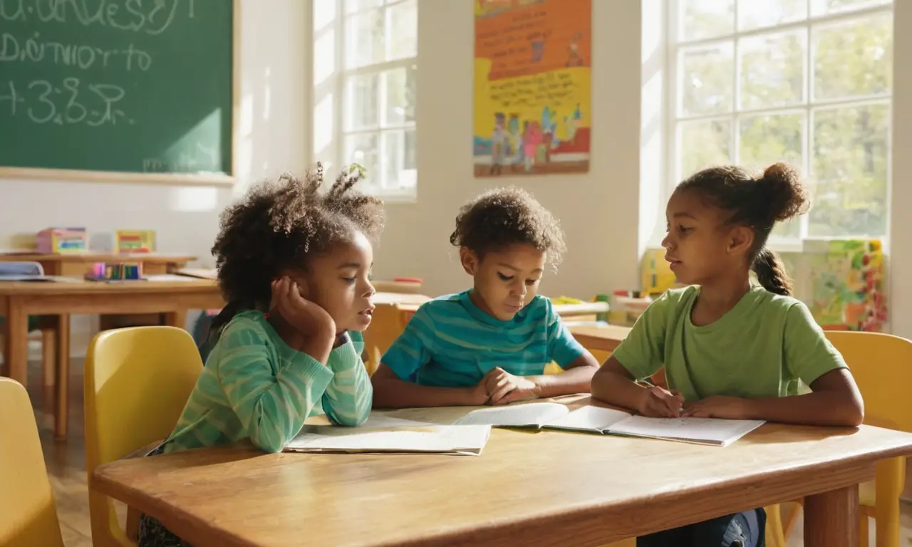 Niños atentos en clase sobre contaminación acústica