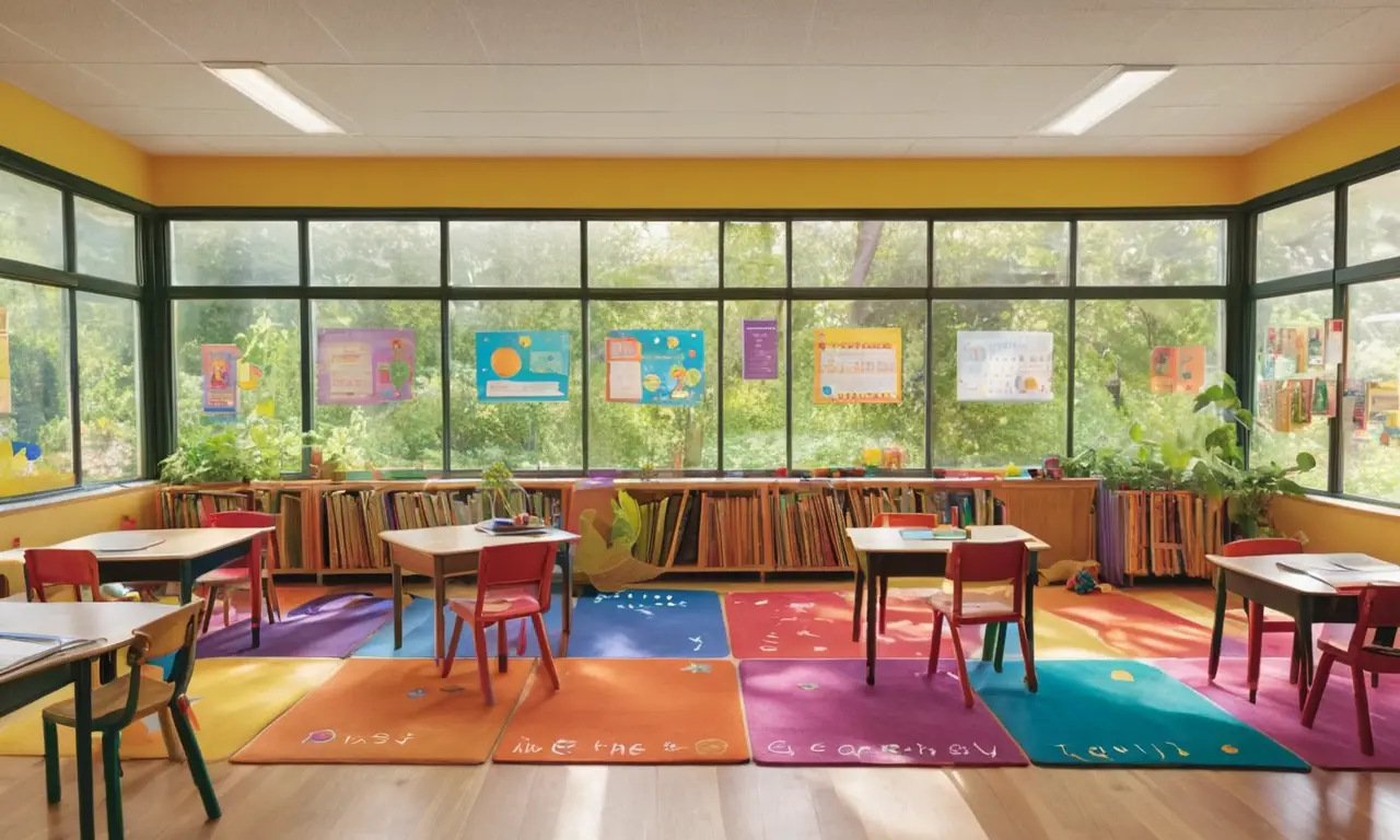Aula vibrante con niños enfocados y naturaleza