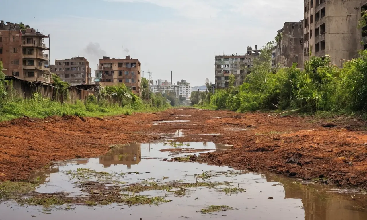 Un paisaje urbano deteriorado y contaminado