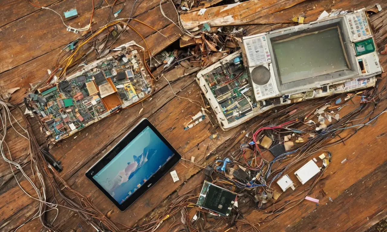 Desorden de desechos electrónicos en un entorno