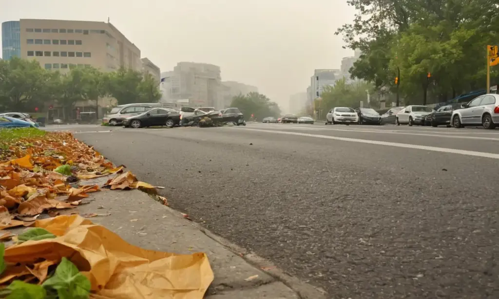 Una calle urbana llena de smog y vida