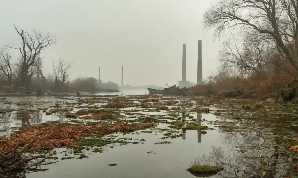 Paisaje contaminado con agua y residuos