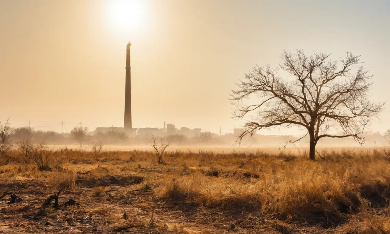 Paisaje árido y polucionado con desolación industrial
