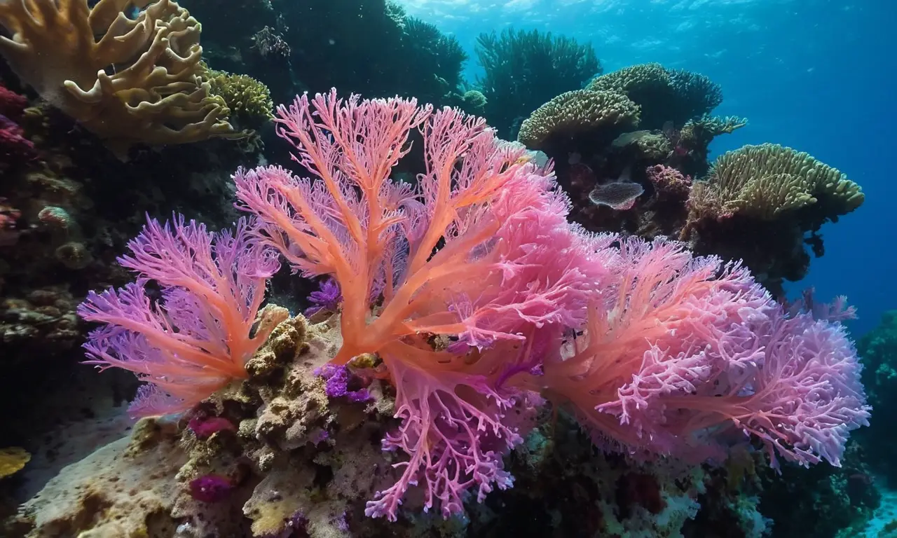 Corales vibrantes en un paisaje marino colorido