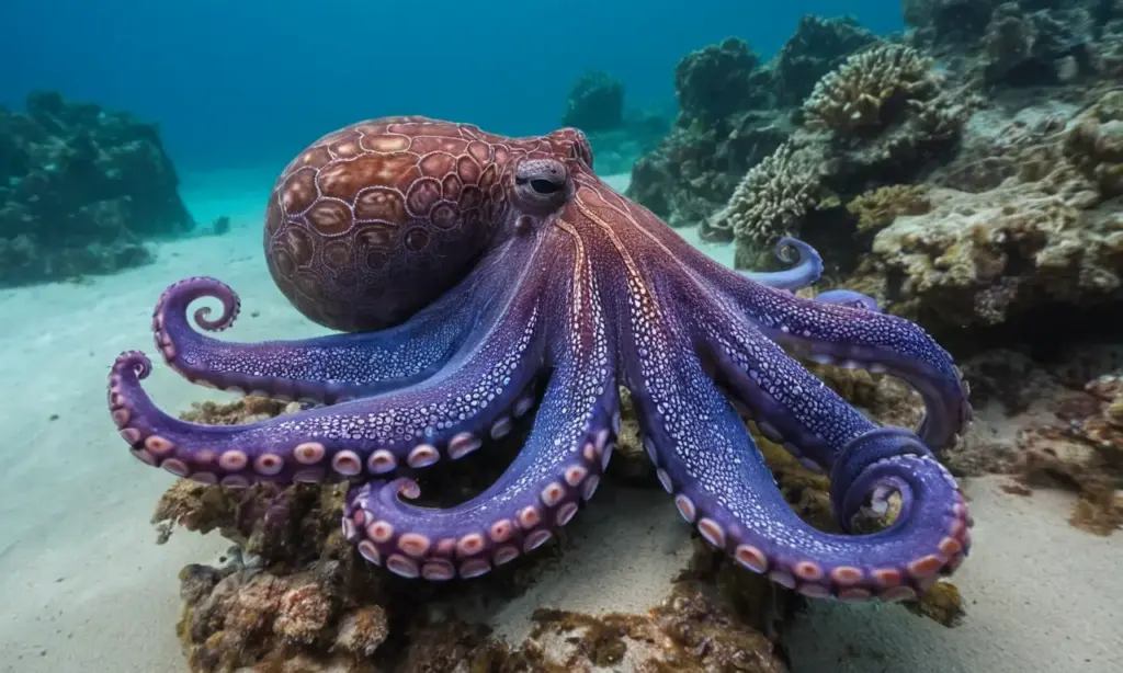 Pulpo vibrante en un entorno marino sereno