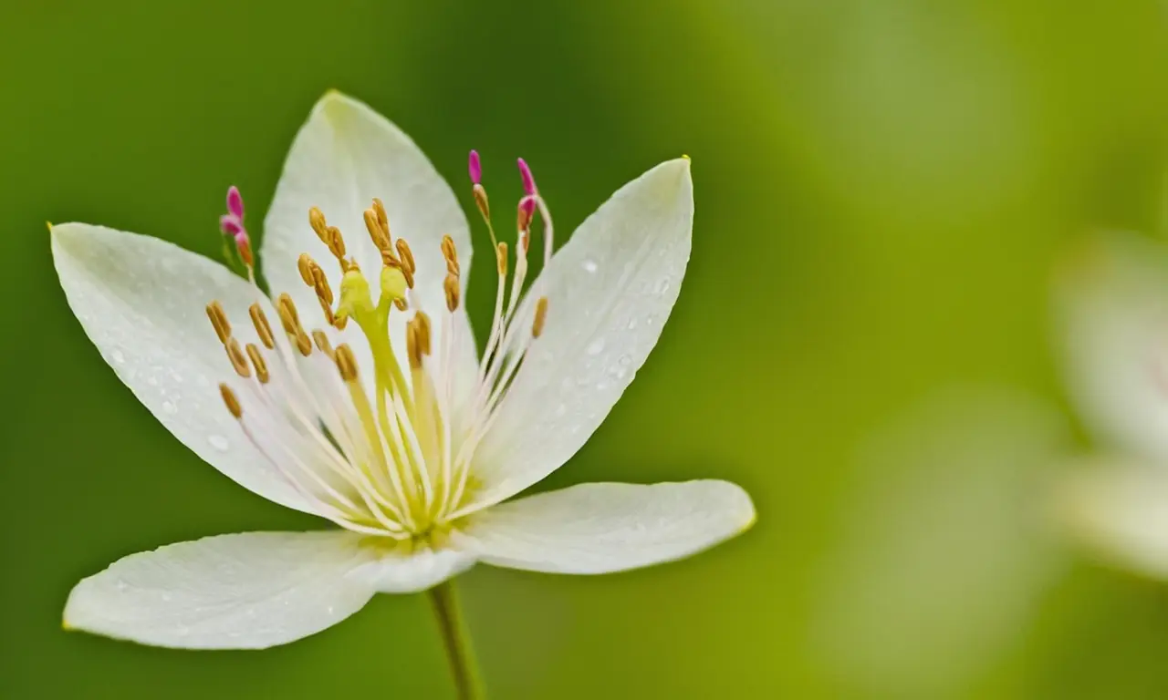 Flores delicadas brillan entre hojas verdes