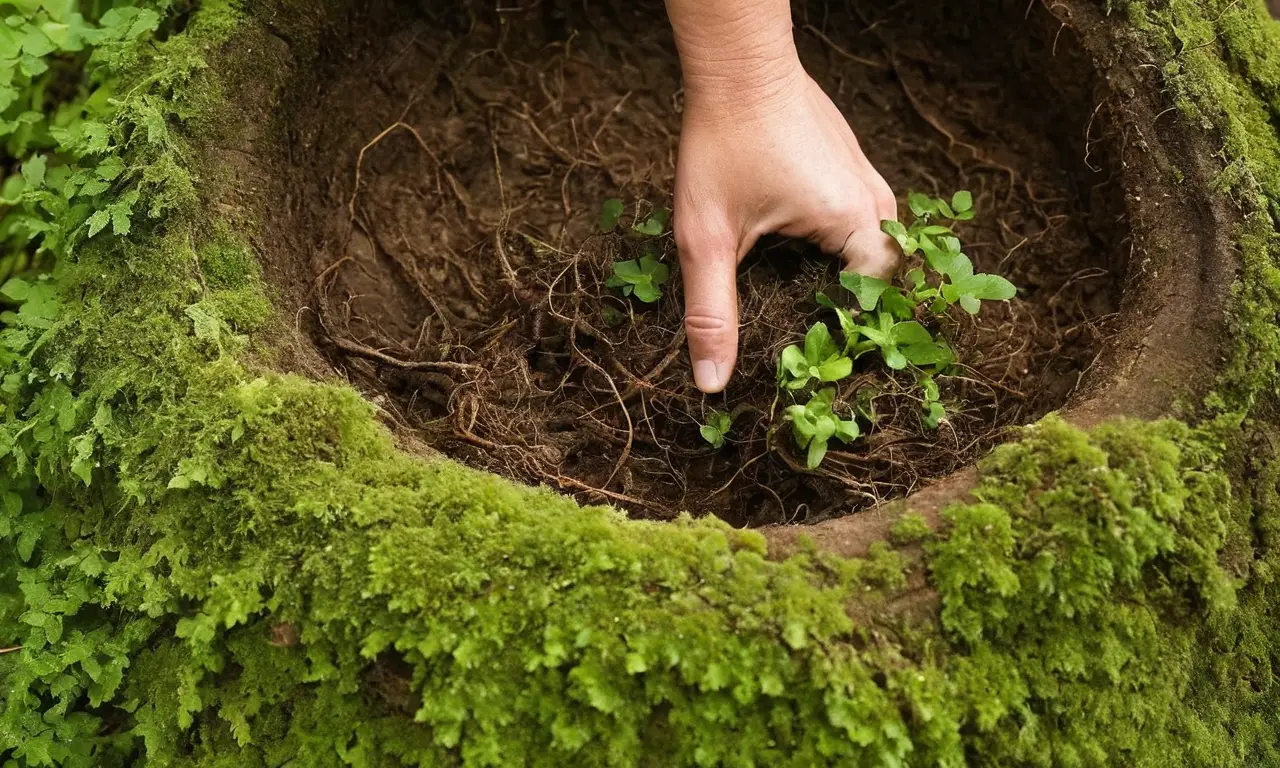 Ramas y raíces expuestas en una maceta
