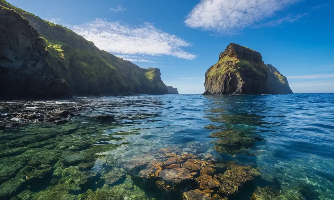 Océano vibrante con islas y vida marina