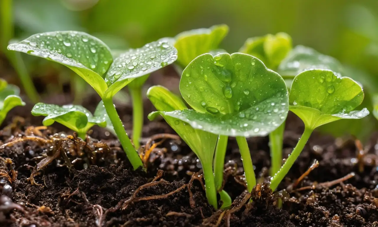 Brotes verdes brillantes emergen del suelo