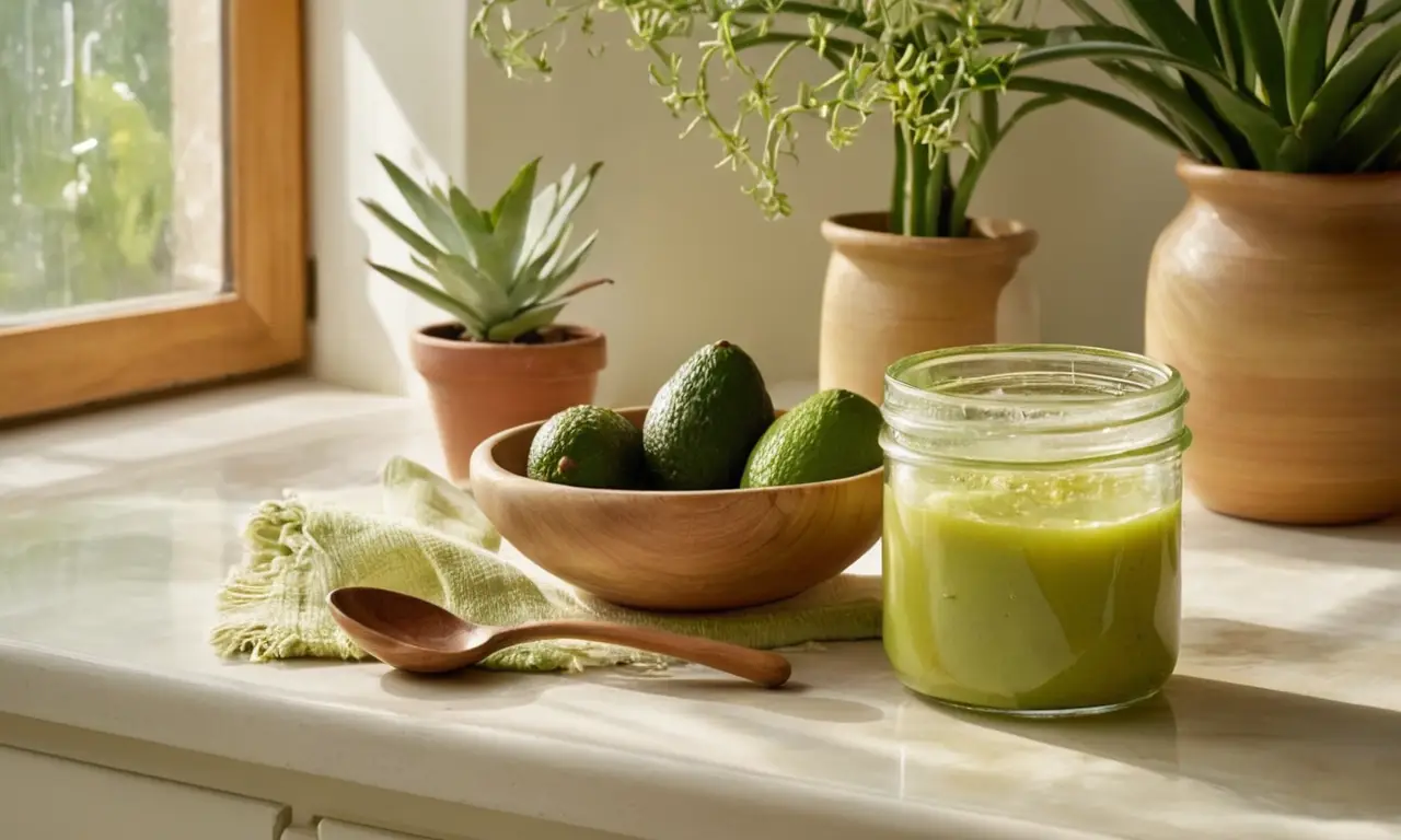 Cocina luminosa con ingredientes orgánicos organizados