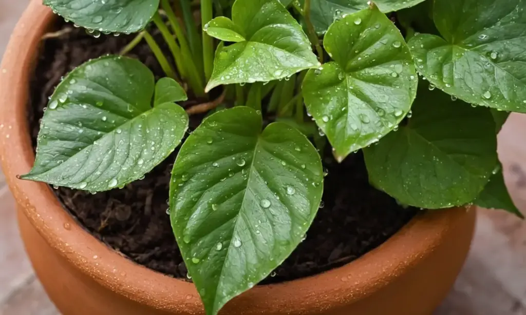 Planta verde brillante en maceta de terracota