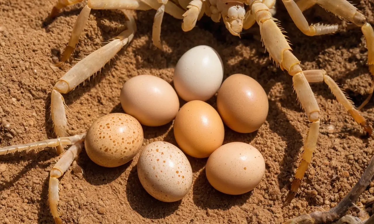 Huevos de escorpión protegidos por su madre