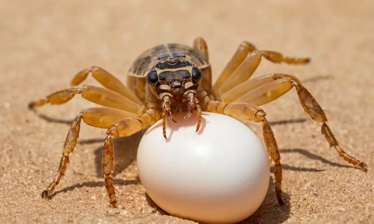 Escorpión recién nacido emergiendo de su huevo