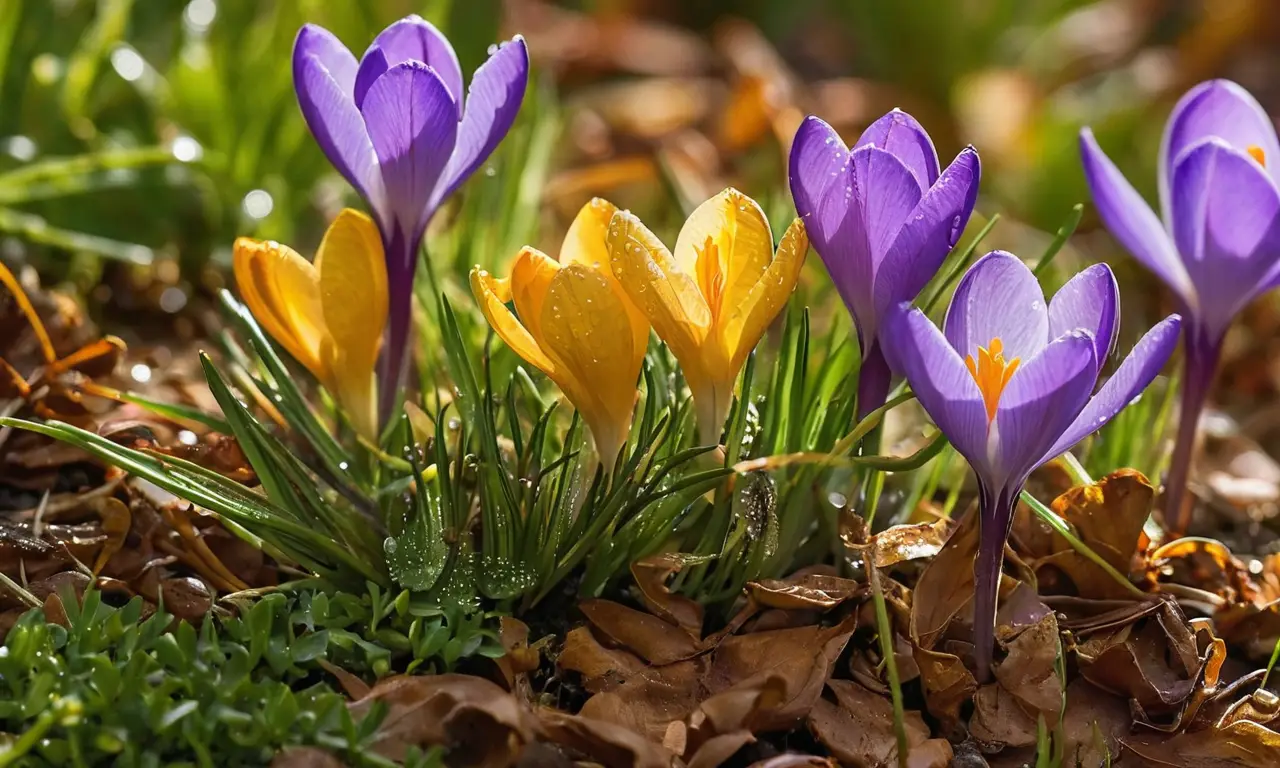 Crocus vibrantes en un hermoso paisaje natural