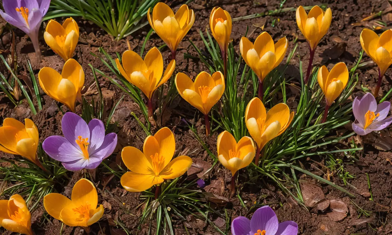 Crocus florece en un jardín vibrante y sereno