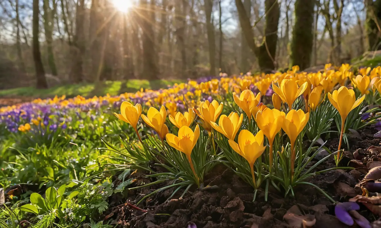 Flores de crocus brillantes en un entorno sereno