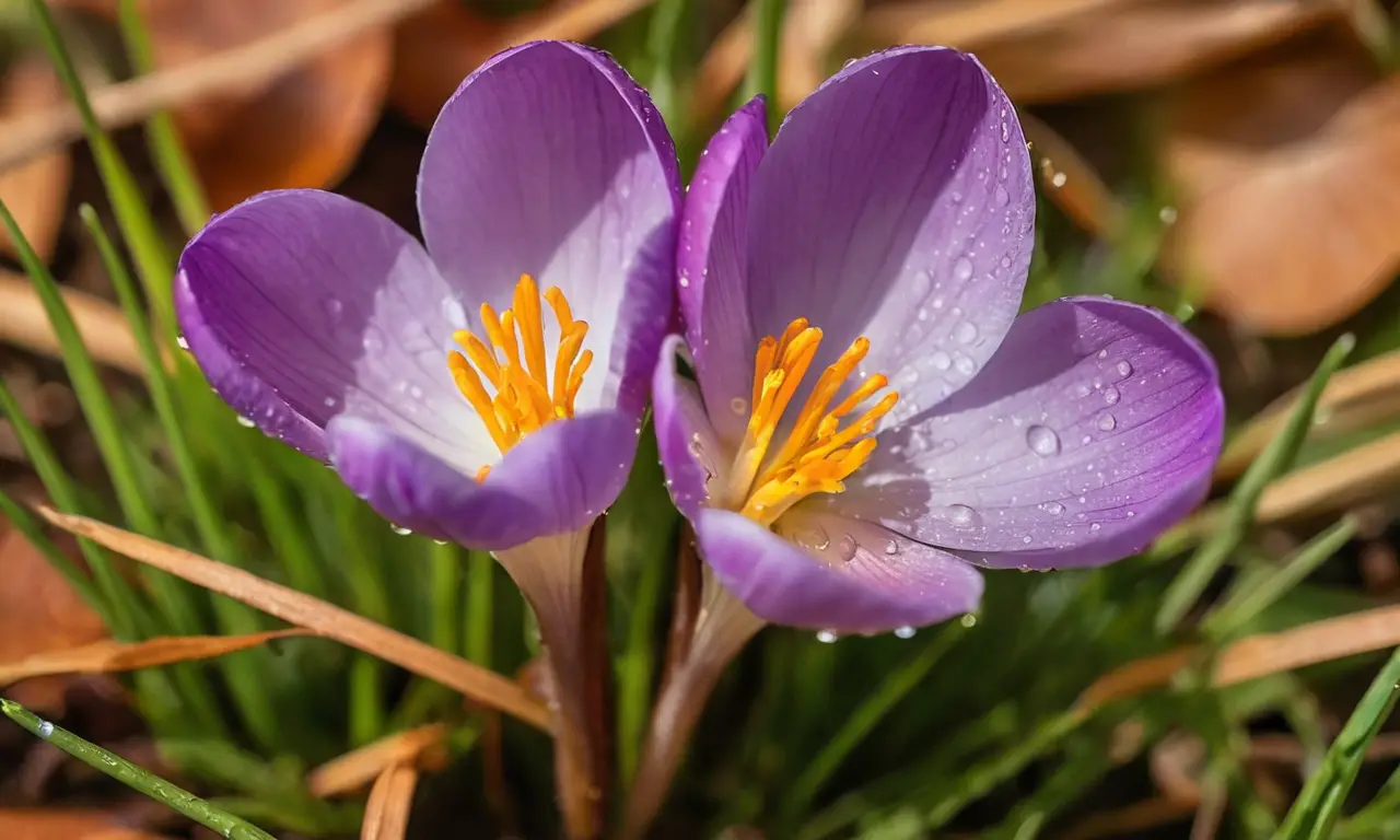 Crocus morados brillantes en un entorno natural