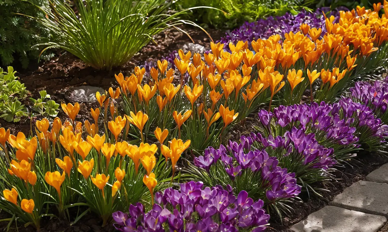 Flores de crocus vibrantes en un jardín