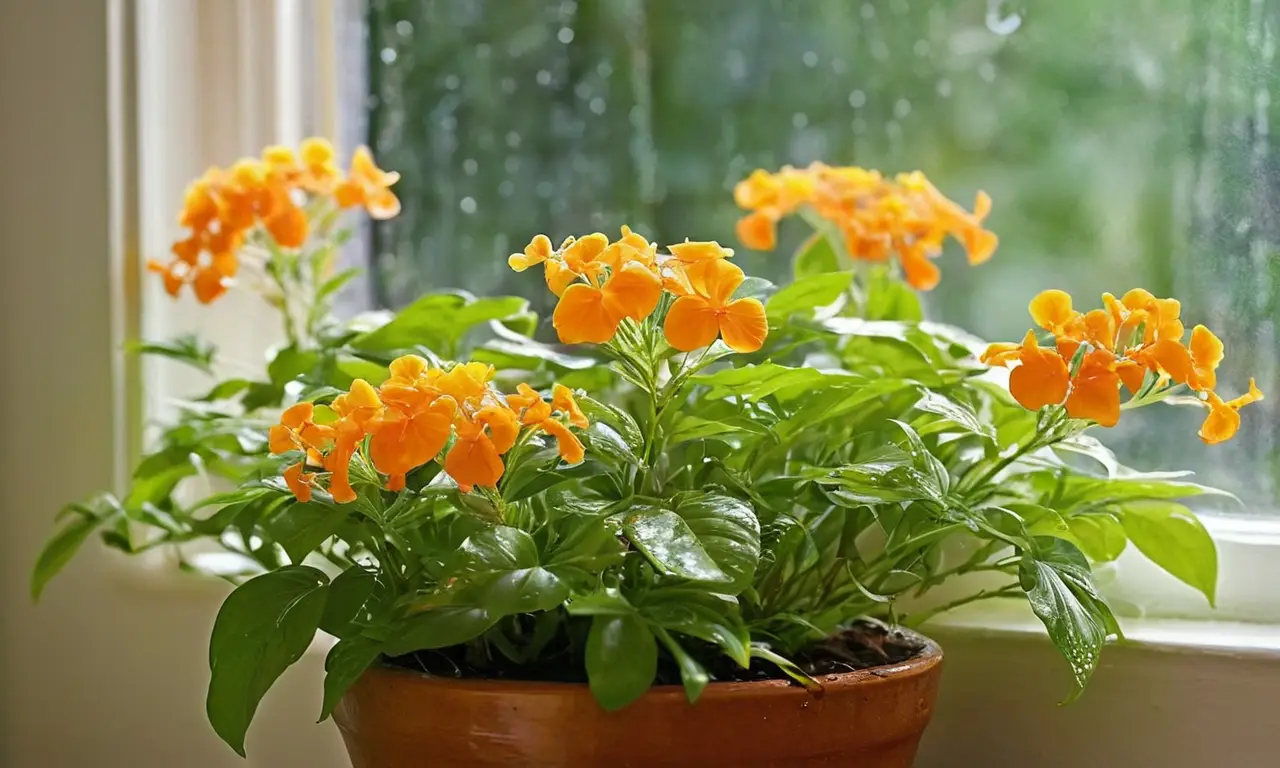 Planta Crossandra vibrante en rincón soleado