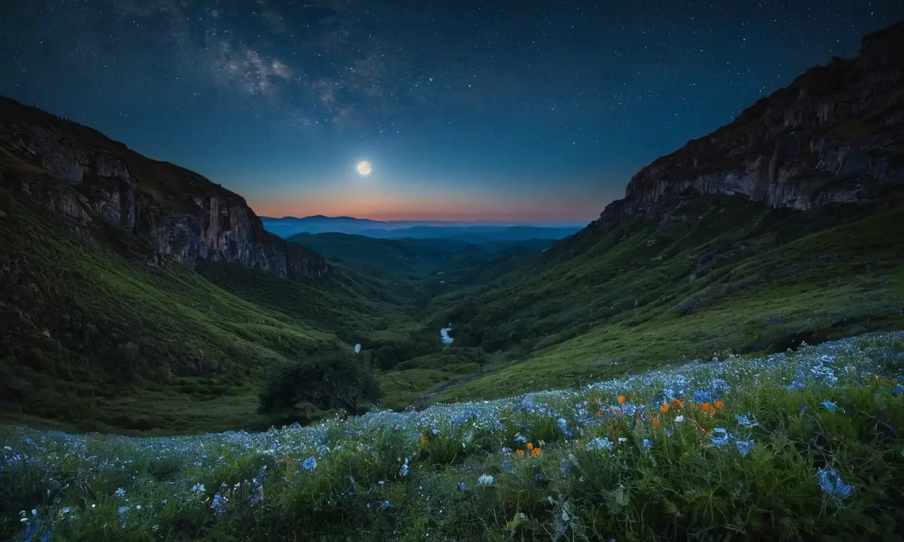 Noche serena con luna y naturaleza tranquila