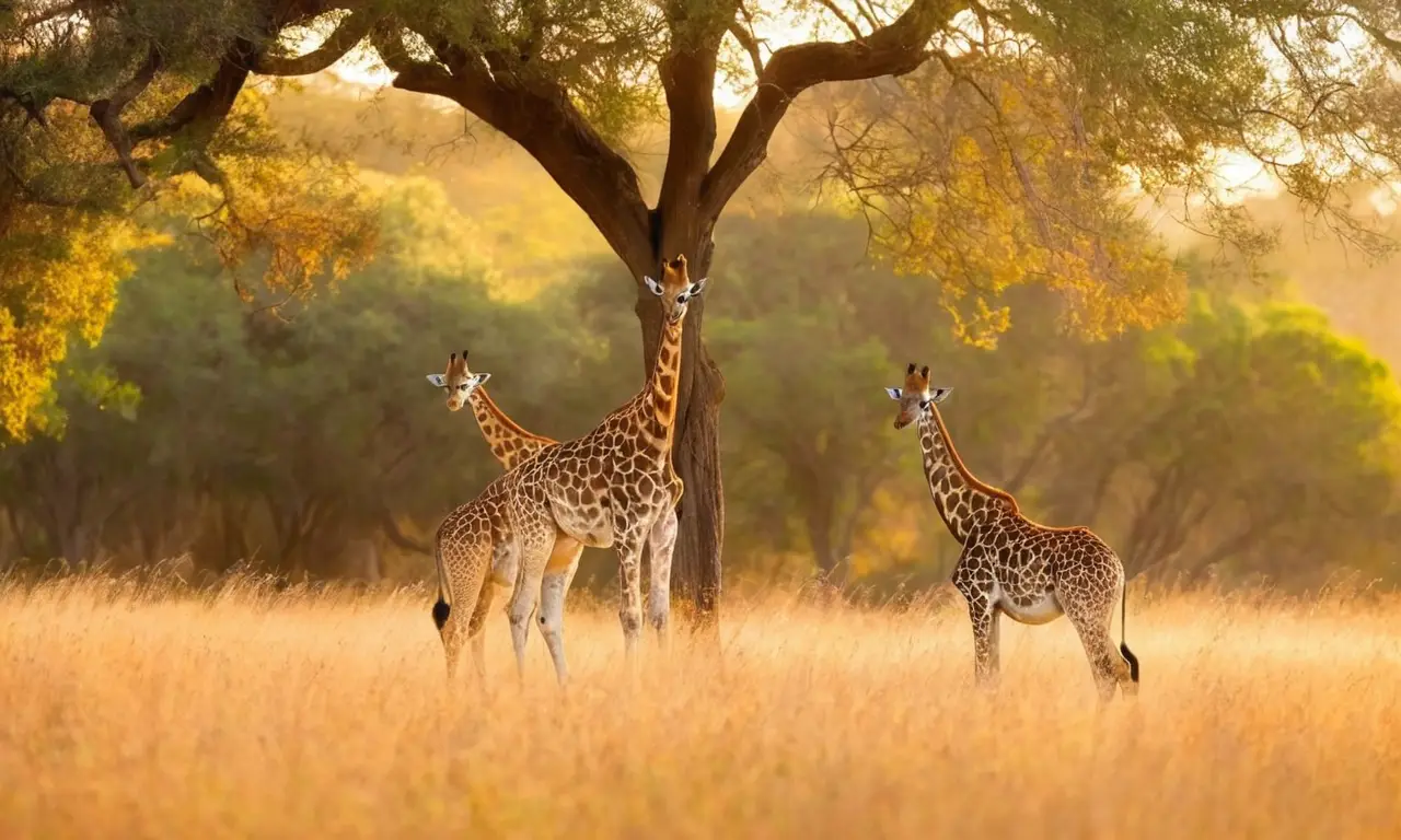 Giraffe descansando en serena savana dorada
